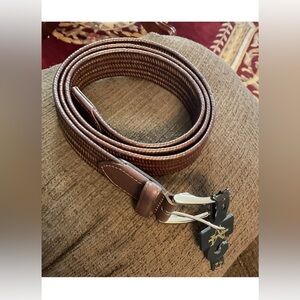 Dark Brown Woven Belt Size 42 Width 1 1/4” Genuine Leather Men's Wearhouse NEW